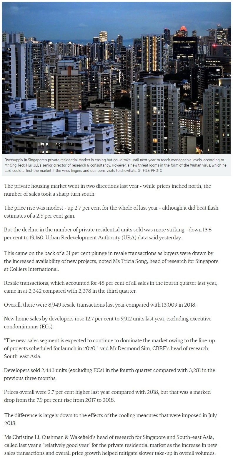 K Suites - Singapore private home prices inch up 2.7% for 2019 Part 1