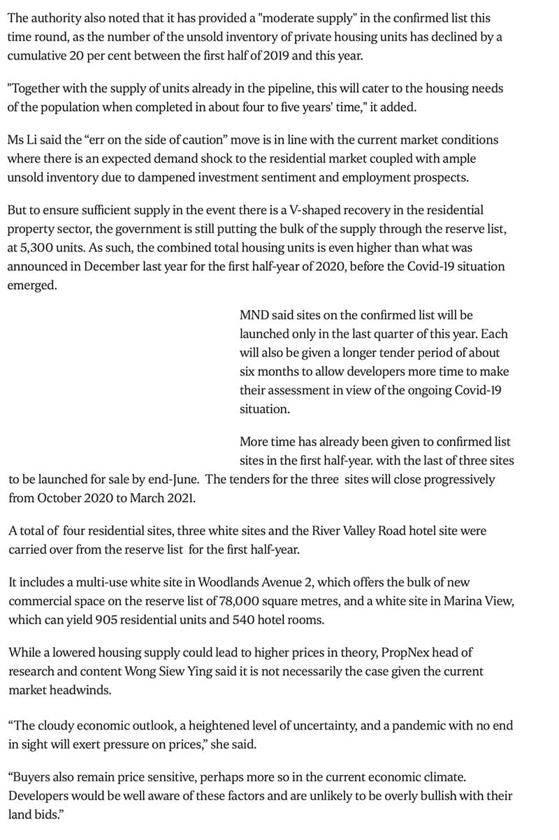 K Suites - Govt cuts private housing supply from confirmed land sale sites due to Covid-19 fallout -2
