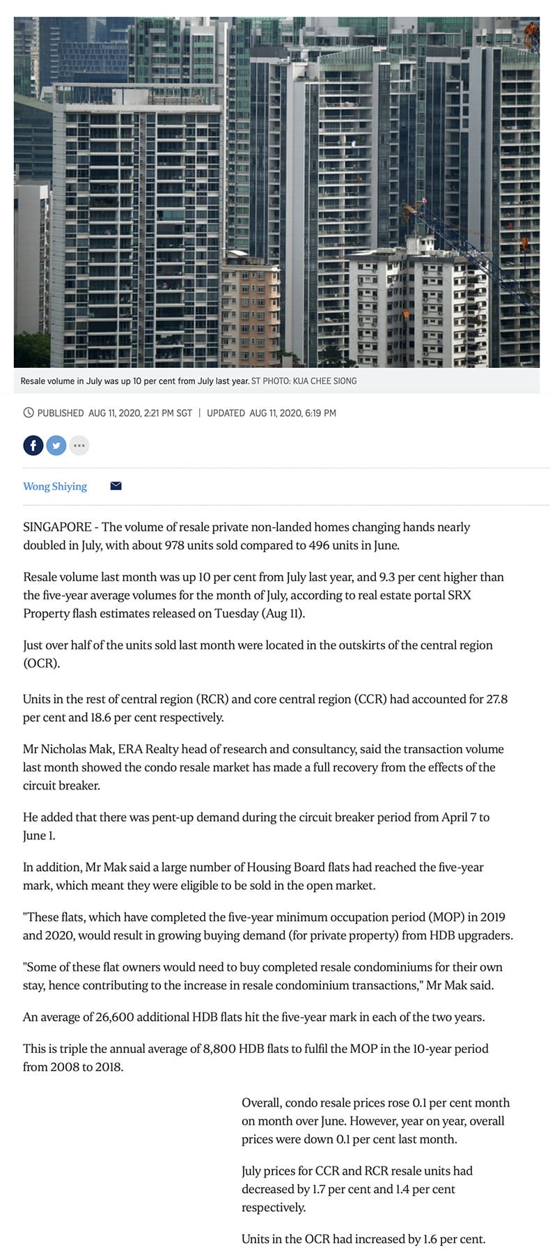 K Suites - Condo resales rebound after circuit breaker; July volume nearly double that of June 1