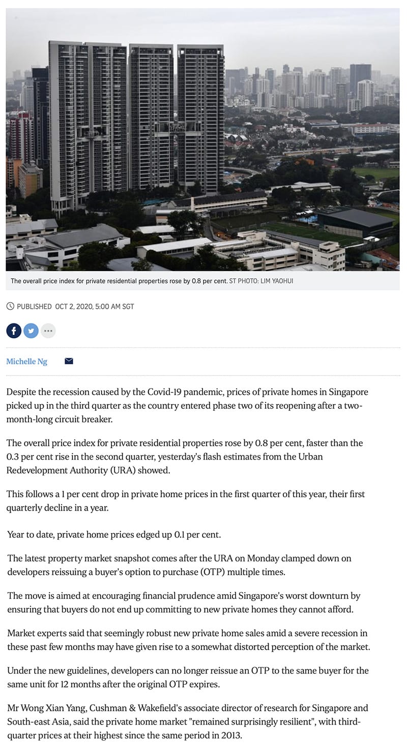 K Suites - Private home prices rise faster in Q3 despite Covid-19 recession 1